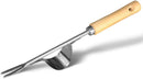 A metal garden spade fork with a curved blade and a light-colored wooden handle, shown on a white background with a soft shadow.