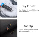 A two-panel promotional graphic for a black power bar. The top panel shows the bar covered in white foam with a blue scrub brush, captioned 'Easy to clean.