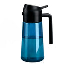 Blue water bottle with black cap and handle on a white background
