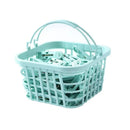 A mint green plastic laundry basket filled with matching plastic clothes clips, shown on a plain white background.